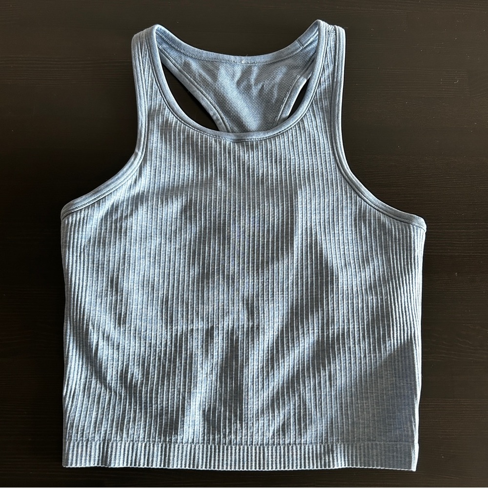 Lululemon Ebb to Street Cropped Racerback Tank — Blue Willow (size 10)